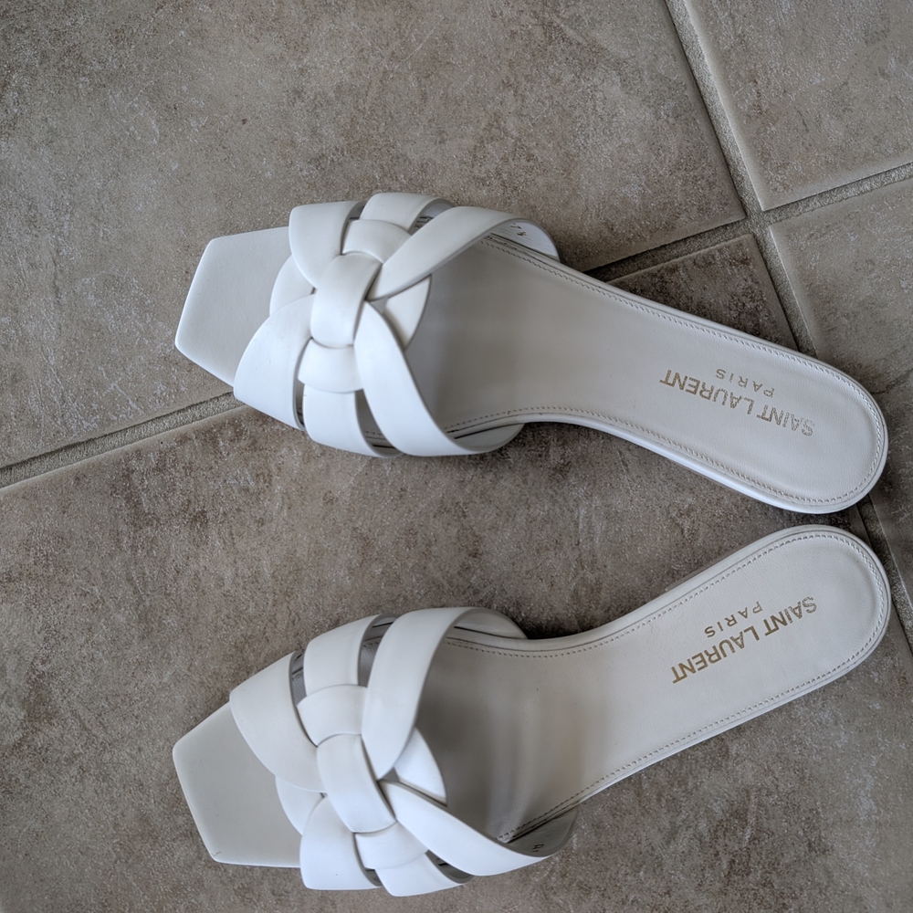 Saint Laurent White Sandals with Woven Straps